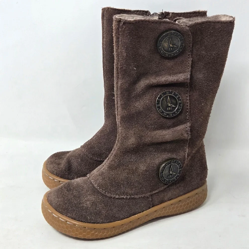Livie & Luca Tiempo Toddler Girls Brown Suede Clock Button Mid Calf Boots Size 5